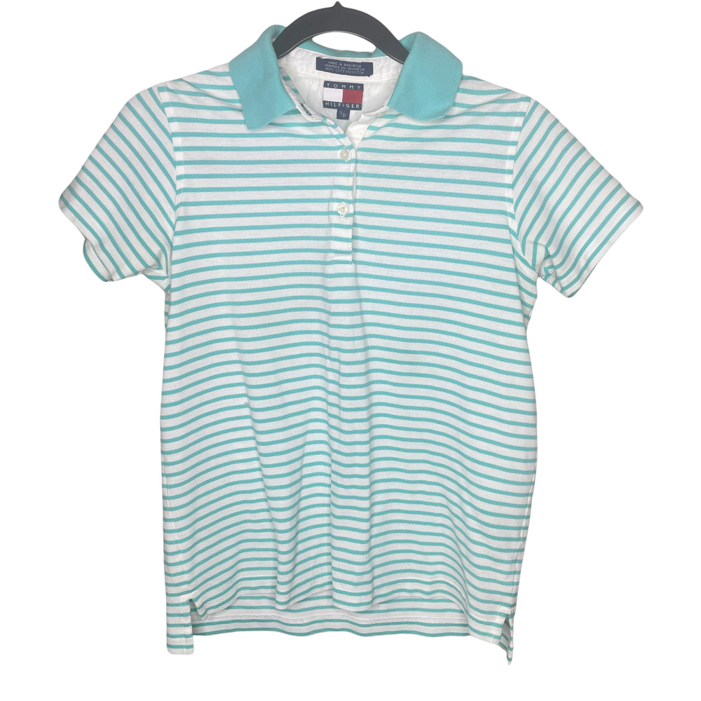 Tommy Hilfiger Vintage Women's Teal White Golf Polo Shirt Women's Size Small - Picture 2 of 4